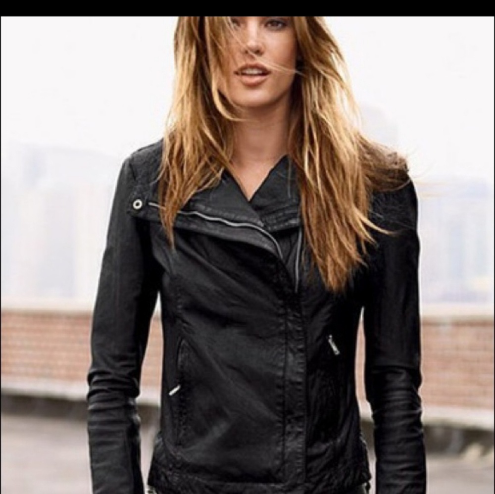 Black genuine leather moto / biker jacket